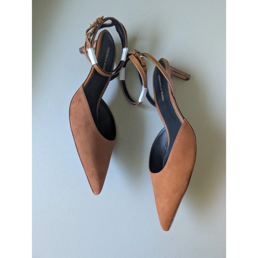 NIB Veronica Beard Colette Pointed-toe Ankle Strap Pump Size US 8M Caramel